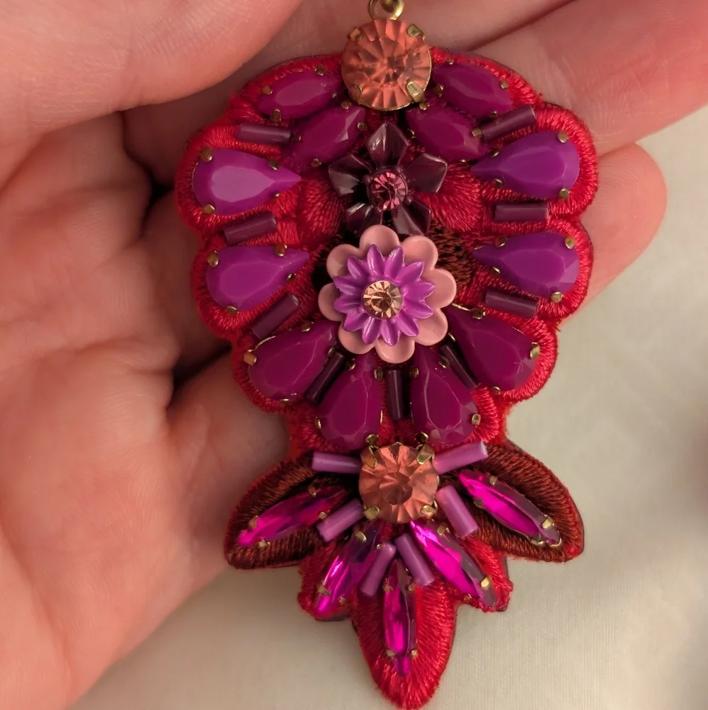 J.Crew Leather Backed Embroidered Earrings - Picture 3 of 6